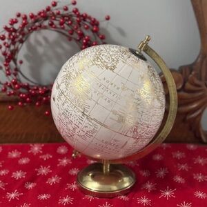 Vintage World Globe 🌎 White & Gold Medium Size with Gold Tone Base
